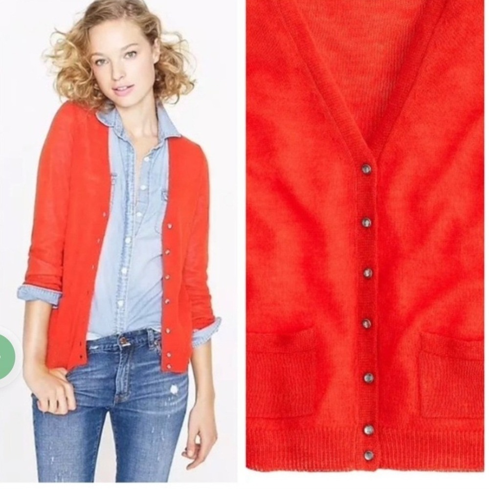J.Crew  Alpaca Merino Wool Blend New Cardigan Sweater Women Medium Orange V-Neck